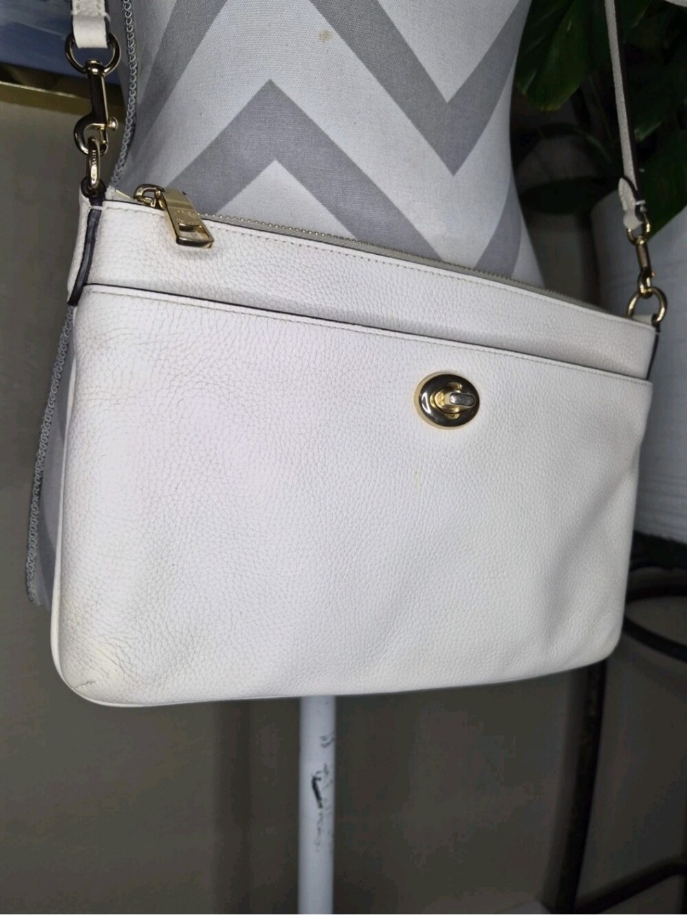 Coach Women's Polly White Polished Pebbled Crossbody Bag